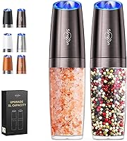 Vista 20 de Sangcon Gravity - Juego de molinillos eléctricos de sal y pimienta agitadores - MEJORADO RECARGABLE capacidad XL de 9 onzas USB-C sin batería