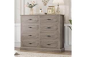 finetones Farmhouse Dresser, 8 Drawer Dresser with Steel Handles