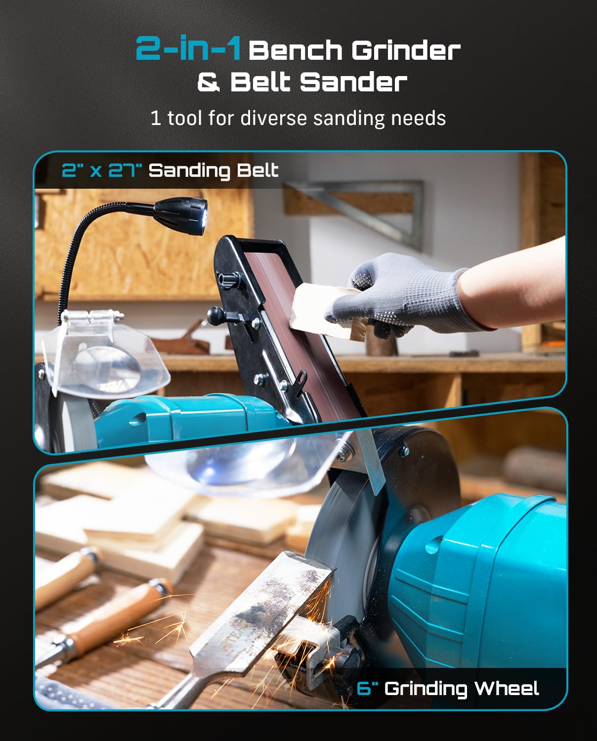 Seesii Bench Grinder & Sander Combo - 2-in-1 Tool -2