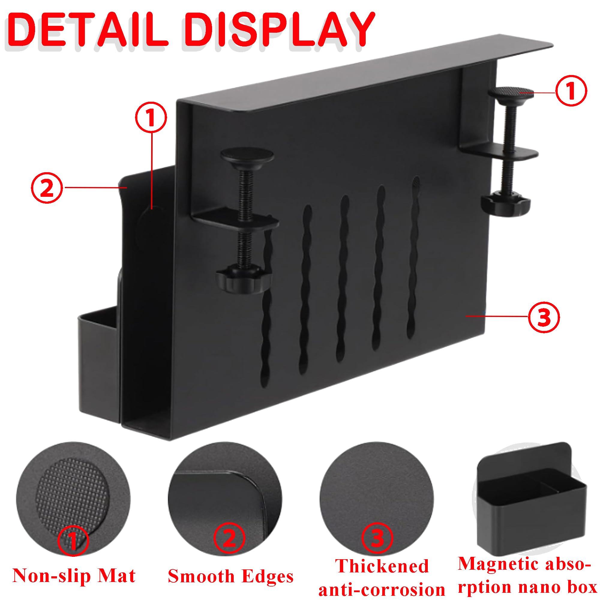Contenitori Laterali per Scrivania, Scrivania Organizer Laterale, Contenitore Laterale da Regolabile Con Portapenne Magnetico, Supporto Metallo Sotto, nero, doppio strato