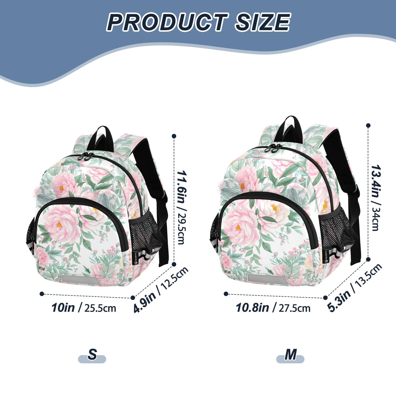 Peonies Leaves Floral White Toddler Harness Backpack for Boys Girls 3-6 Years Kids Backpack with Anti Lost Safety Leash Baby Harness Bookbag for Preschool Travel Walking