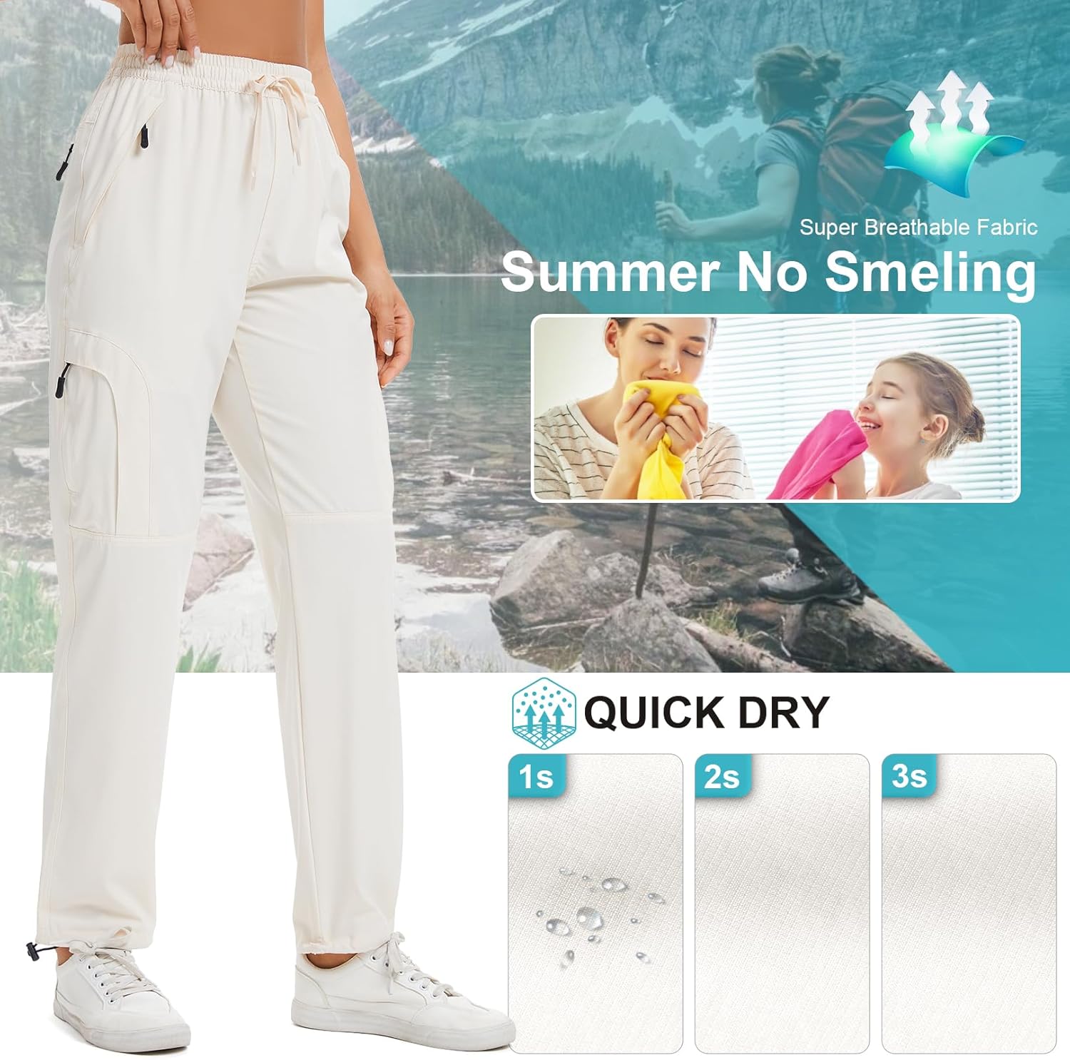 Womens Hiking Pants Quick Dry UPF 50 Lightweight Travel Golf Cargo Safari Pants Zipper Pockets - Image 6