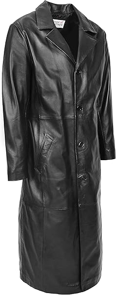 Mens Real Leather Full Length Coat Classic Long Blazer Style