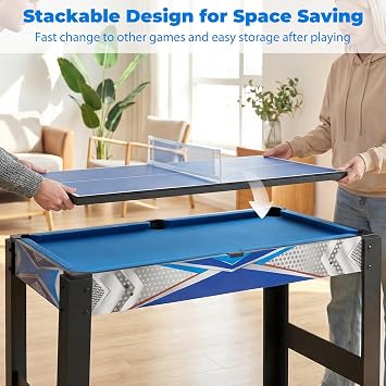 Goplus 6-in-1 Multi Game Table, Combo Game Table w/Basketball, Billiards, Ping Pong, Hockey, Shuffleboard, Bowling, Adults Space Saving Combination Game Table Set for Party, Game Room, Arcade