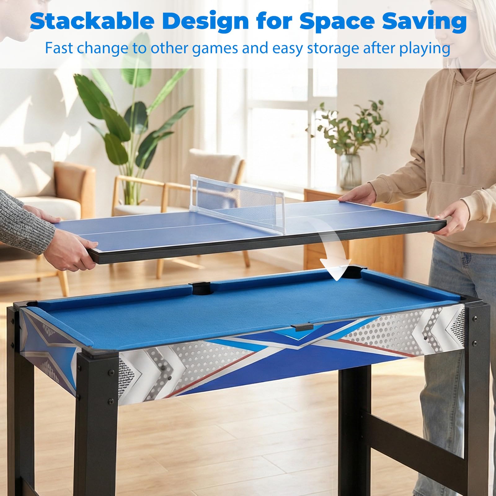 HOMASIS 6 en 1 Table Multi-Jeux avec Basket-Ball, Billard, Ping-Pong, Hockey, Jeu de Palets, Bowling, pour Enfants et Adulte, Table de Jeux pour Maison, Bar, Fêtes, Soirées