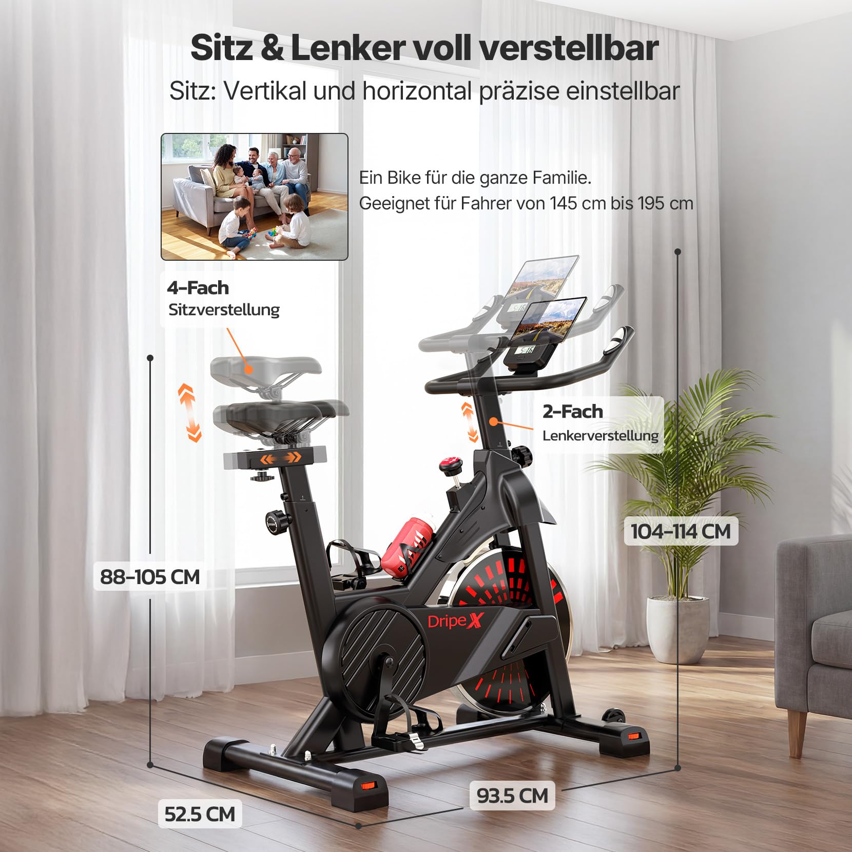 [2026Neue] Dripex Heimtrainer Fahrrad, Leiser Ergometer mit komfortabel Sattel großer tablet-halter LCD-Display, verstellbarer Widerstand, Indoor Spinning Bike bis 160 kg belastbar
