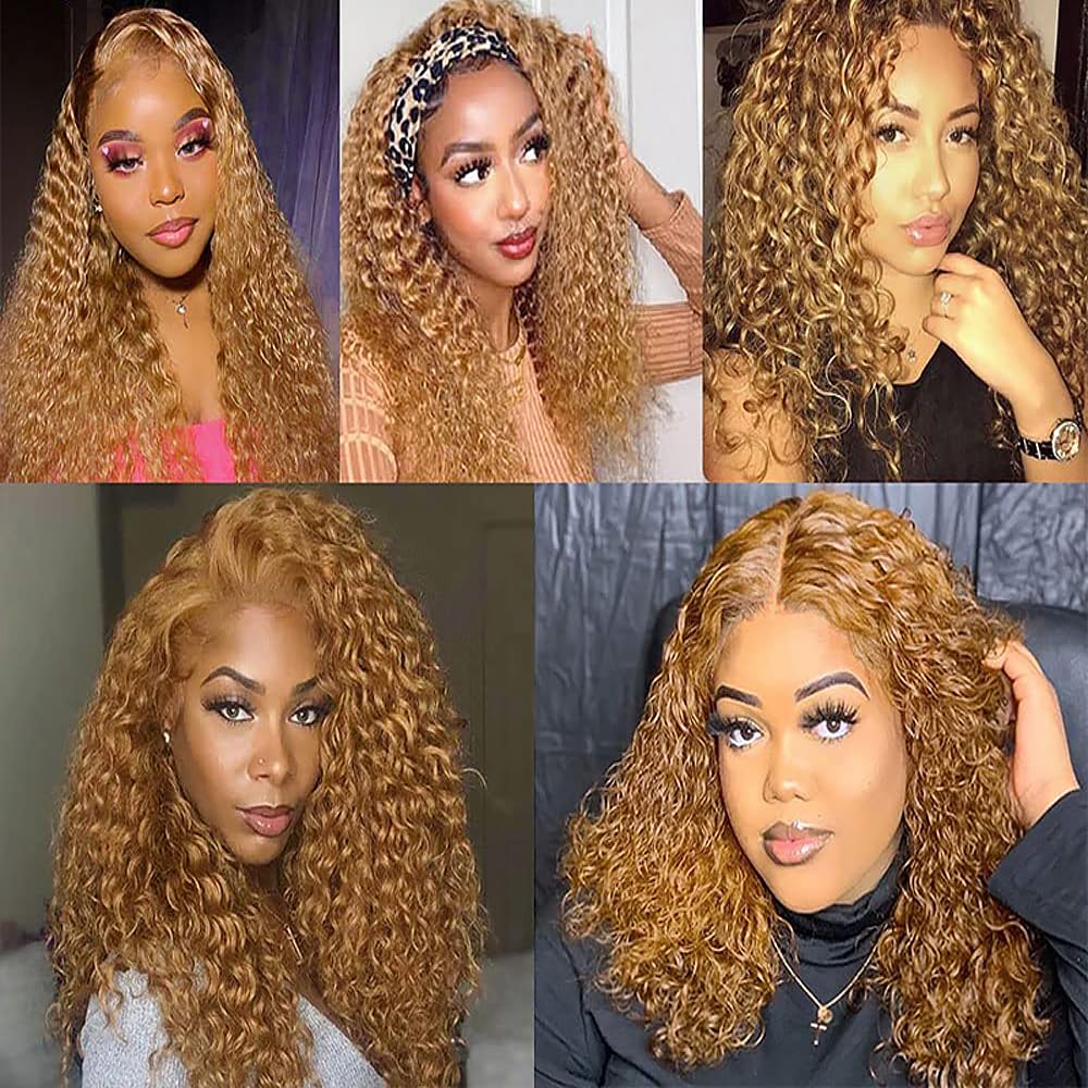 Color 27 Bundles Human Hair Water Wave Bundles Brazilian Virgin Remy Hair Extensions Blonde Water Wave Bundle Double Weft Honey Blonde Human Hair Weave(14 16 18) inch