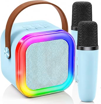 Kinglucky Mini Karaoke Machine for Kids, Top Birthday Gift Pick for Girls Ages 3-12 Years Old, Kids Personal Video Players Accessories with 2 Mics Singing Present Toy Blue