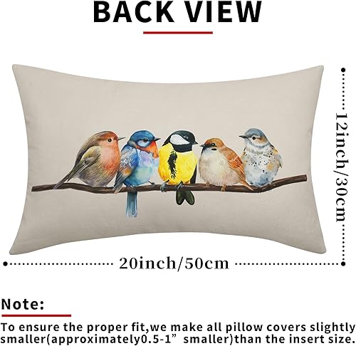 Miniatura 3 de Juego de 2 fundas de almohada lumbares de pájaro pintado al óleo de 12 x 20 pulgadas, diseño rústico de ramas de árbol, fundas de almohada
