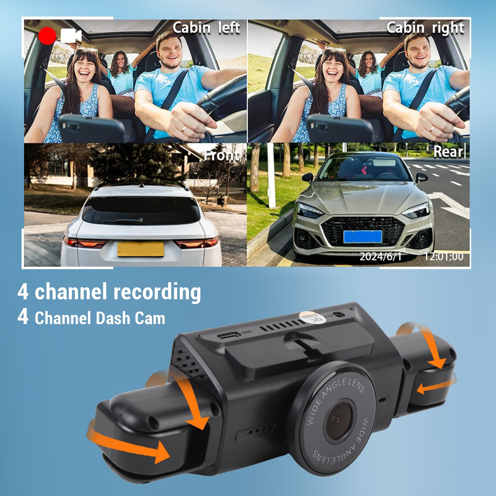 Annadue Fotocamera Anteriore e Posteriore e All'interno e All'interno della Dash Cam, 2K+1080p+2x480p WiFi CASHCAM DASHCAM CAMERA, SUPER Night Vision, Alimentazione più Leggera, con