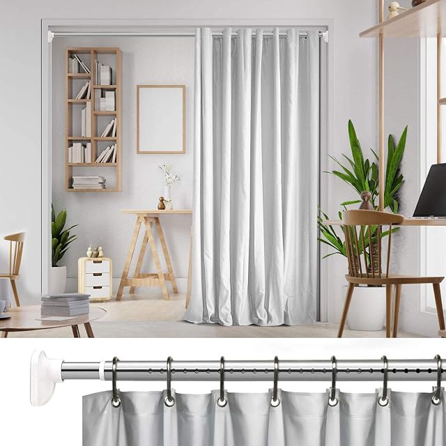iKINLO 360-410cm Adjustable Telescopic Extendable Curtain Pole Wardrobe Rail Stainless Steel Shower Curtain Rod 3.2cm Thickened Diameter with No Drilling