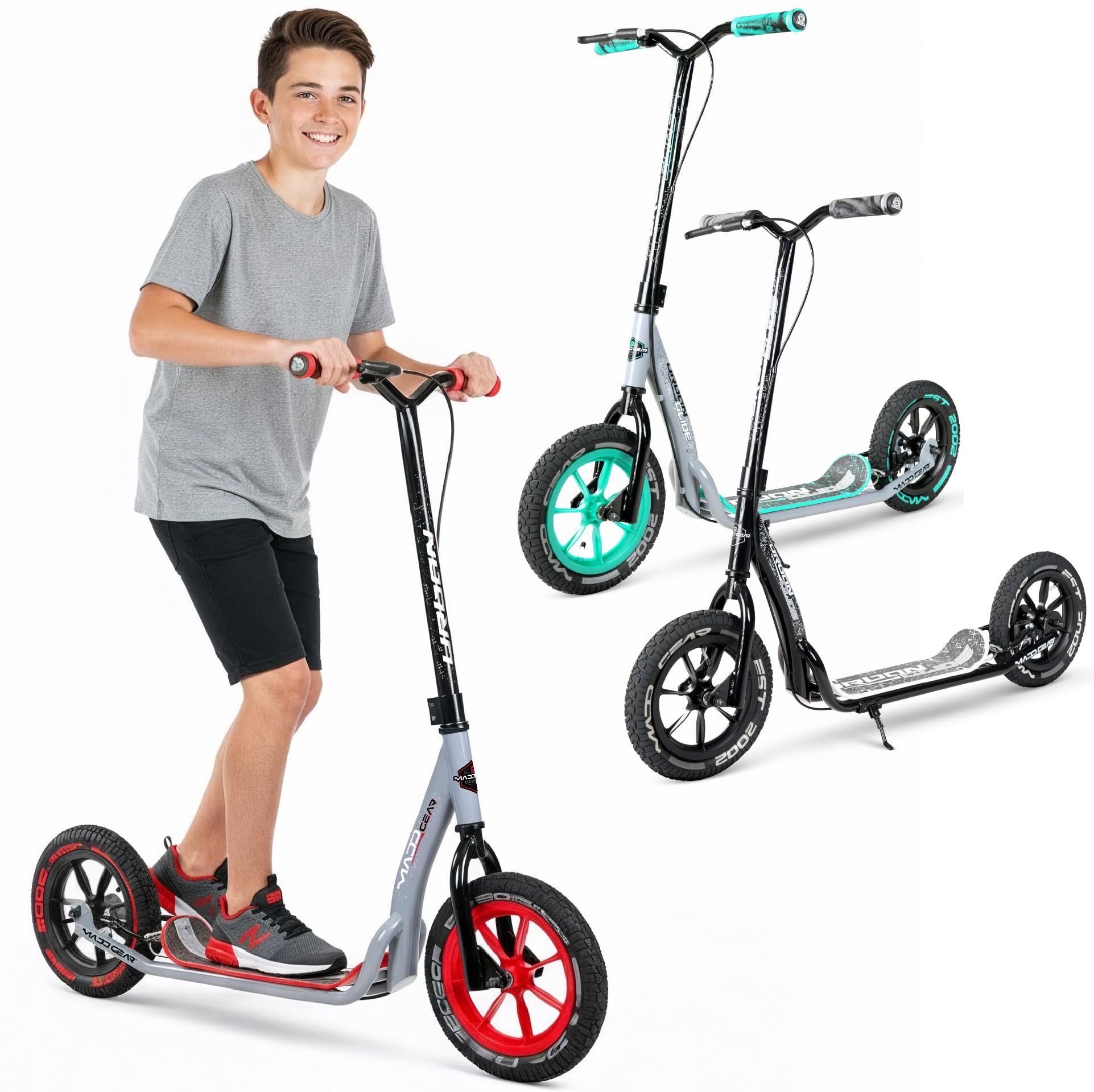 Large Kick Scooter for Adults, Teens & Kids 8-12 with Kickstand – 12" Air-Filled Tires, Wide Deck, Lightweight Steel Frame – Madd Gear Urban Glide