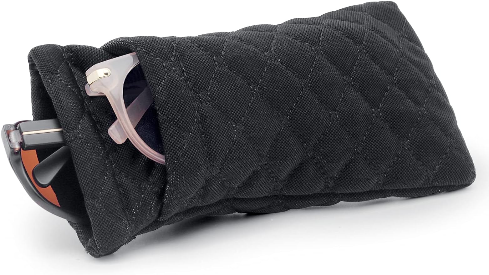 Face Shadow Double Eyeglasses Pouch Large Squeeze Top Microfiber Soft Glasses Case For Women With Cleaning Cloth