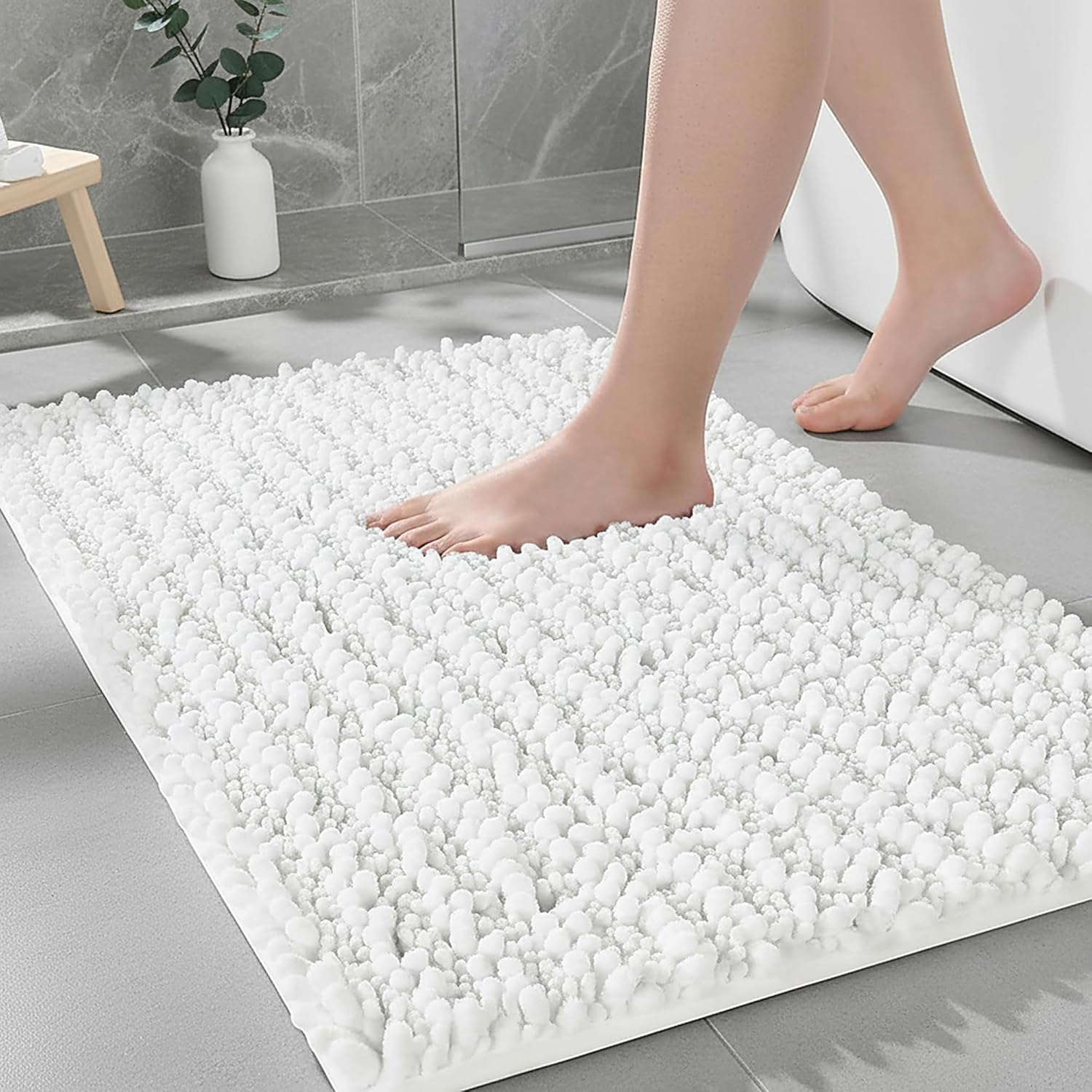 Ruggnovea Chenille Bathroom Rugs Non Slip Washable 32x20, Extra Thick Soft Absorbent Chenille Bath Mat, Non-Slip Barrier Backing, Quick Dry Machine