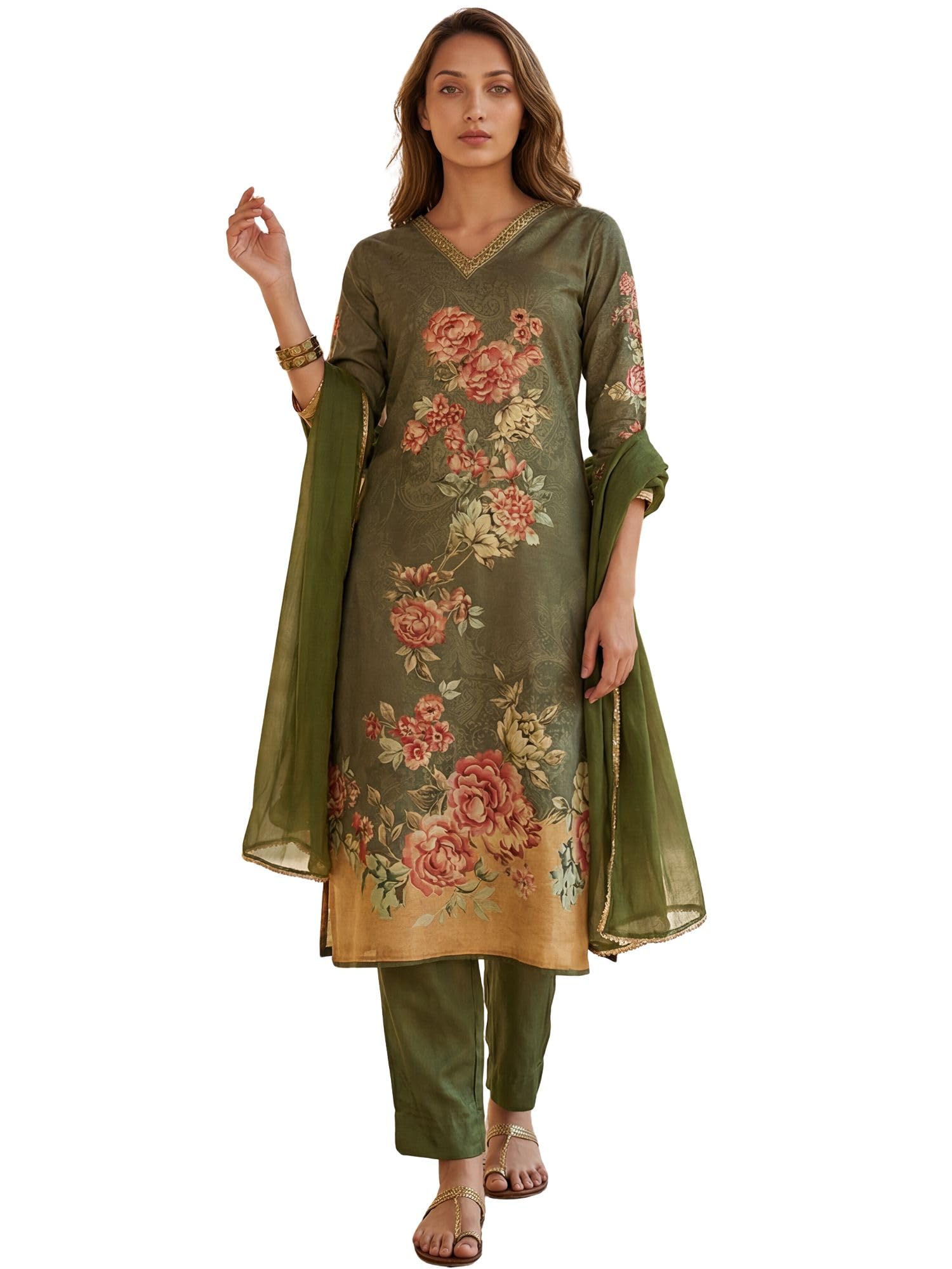 vaamsi Women's Rayon Blend Floral Printed Straight Kurta Pant with Dupatta-picture-29