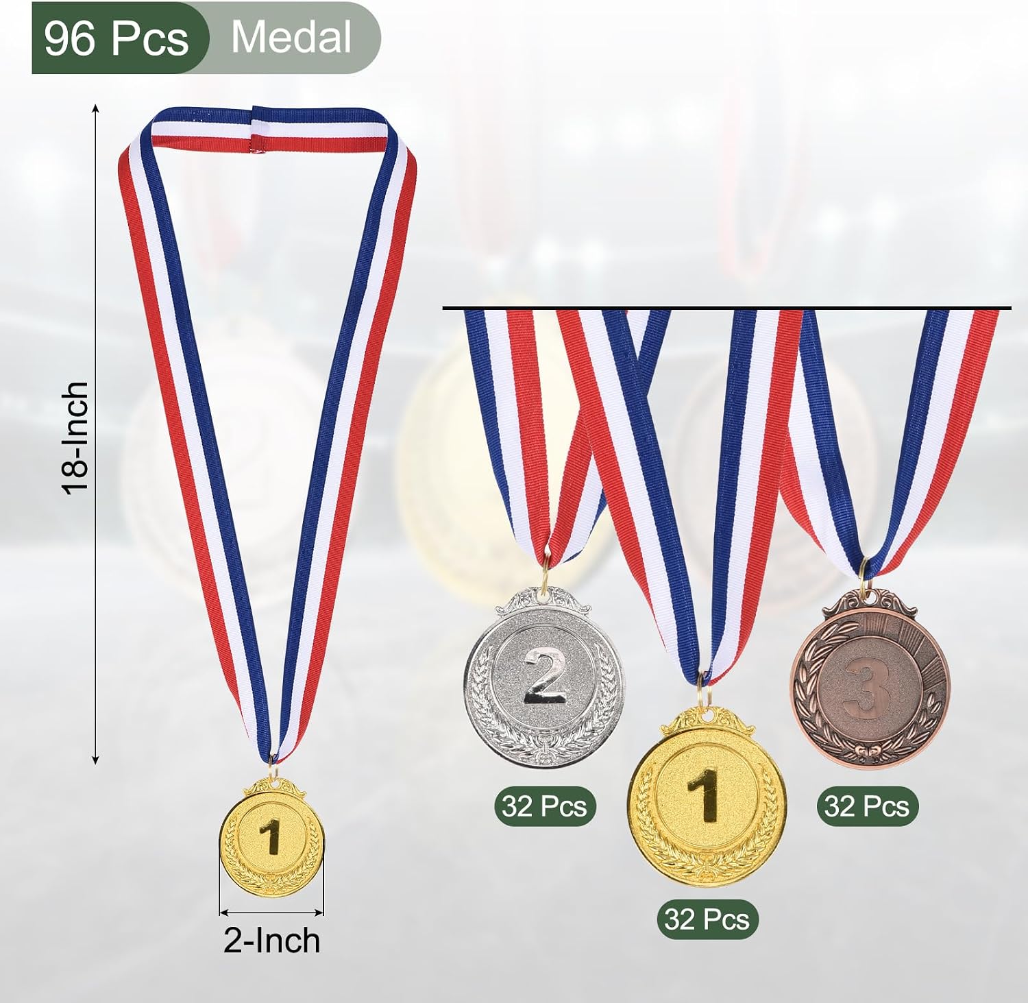 YOKIVE 96 Pcs Gold Silver Bronze Award Metals, Game Award Medals 1st 2nd 3rd Prize with Neck Ribbon for Sport Competition Play (Multicolor, 2-Inches)