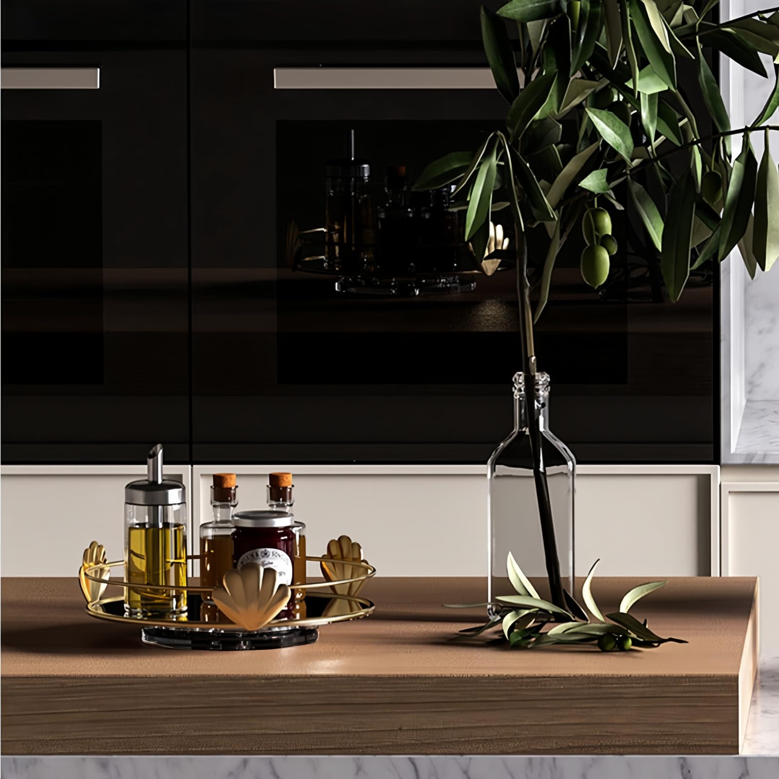 Vassoio Rotante per Profumi, Portaoggetti in Metallo Dorato, Decorativo per Cosmetici, Bagno in Vetro, Rotondo a Specchio