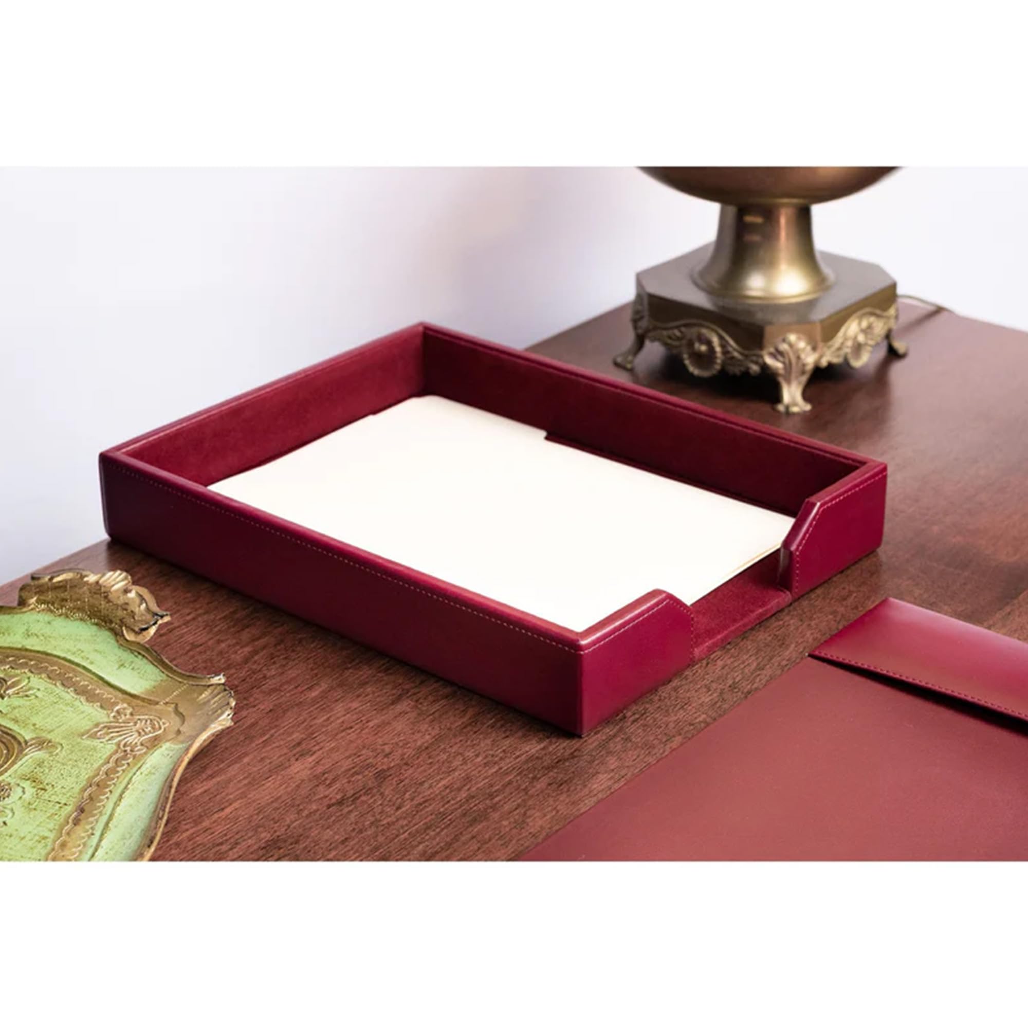 DACASSO Set da scrivania in pelle rigenerata, con sottomano e base in pelle di lusso (bordeaux, 5 pezzi)