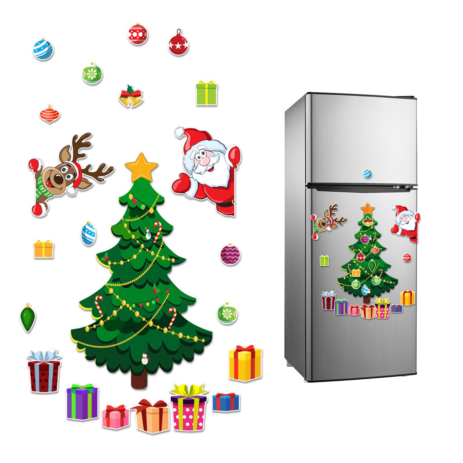 Magnetic Stickers Christmas Tree Decorations, Xmas Themed Fridge Magnets Sticker Decoration include Reindeer Santa Claus Gift Box, Home Decor for Indoors Outdoor Metal Door Mailbox Car