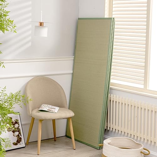 Miniatura 2 de Tapete de tatami (tamaño matrimonial de 79 x 55 x 0.5 pulgadas), colchón tradicional japonés, tapete de césped natural para dormir, sentarse, yoga,