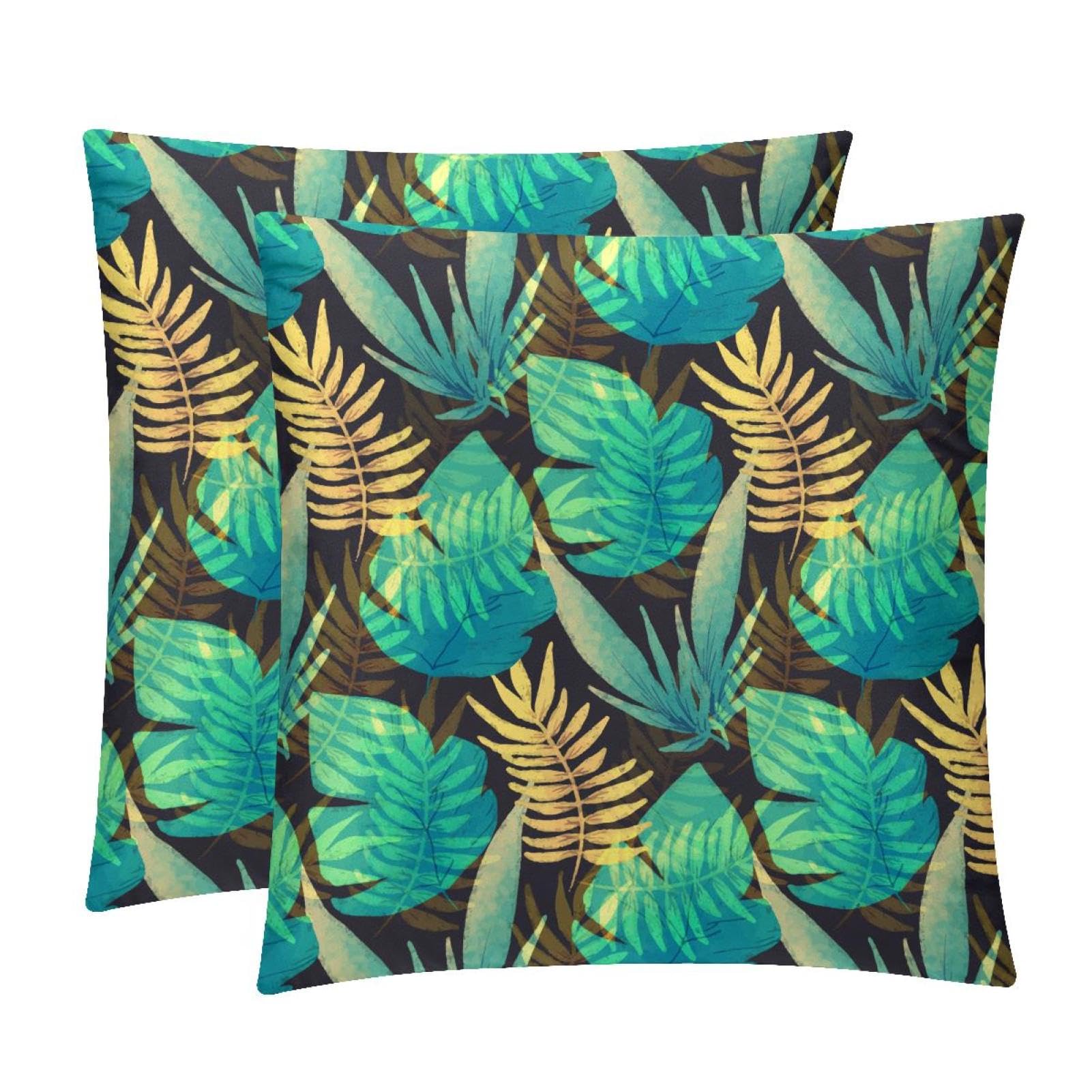 TDGKPZ Tropical Plam Leaves Throw Pillow Covers 2 Pack Cushion Cases Decorative Pillow Cases Home Decor 45x45cm