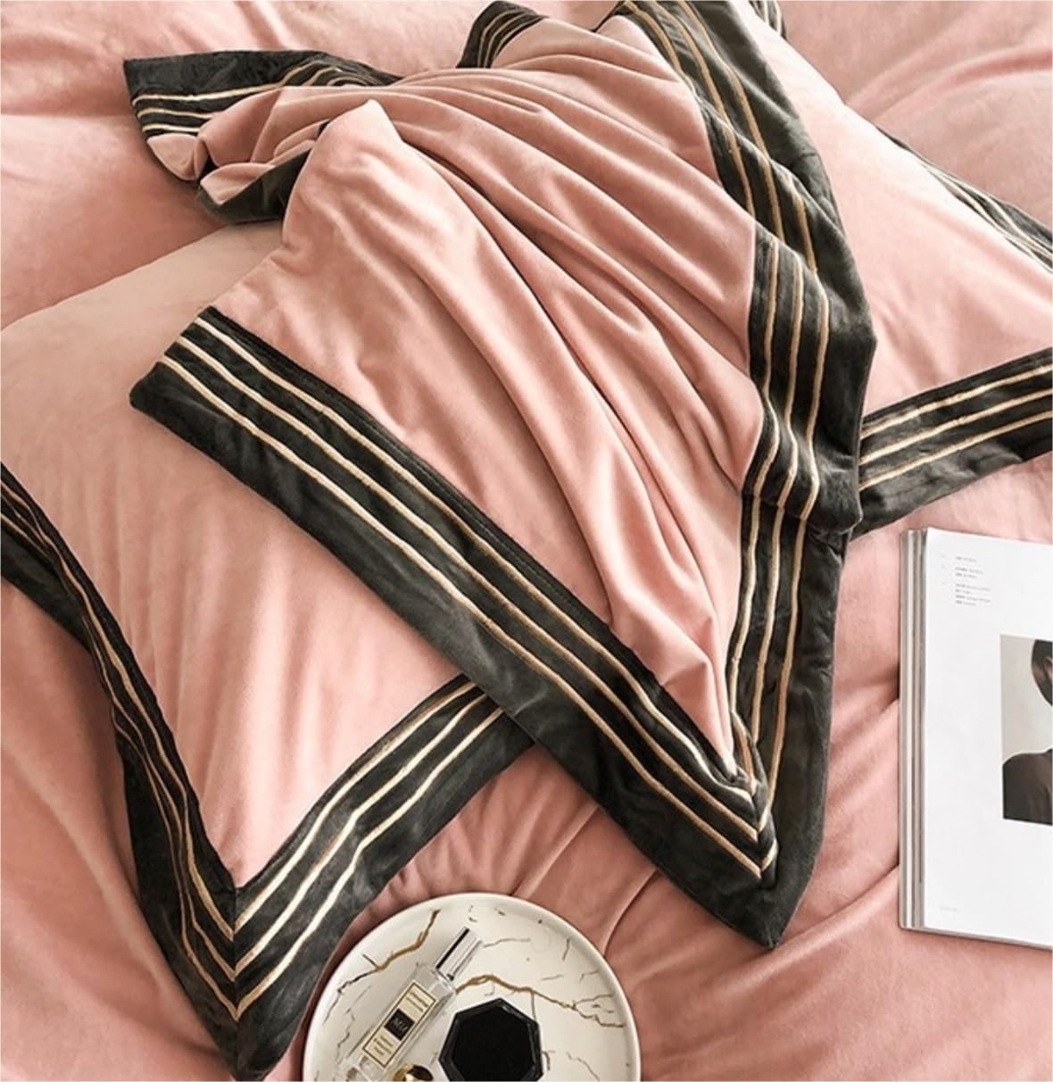 Sacco Copripiumino Set di Lenzuola Ispessite Double Face Set di Lenzuola in Flanella Set di Quattro Pezzi Set di Lenzuola Invernali Set Copripiumino Matrimoniale(Pink,1.8/2m Bed)