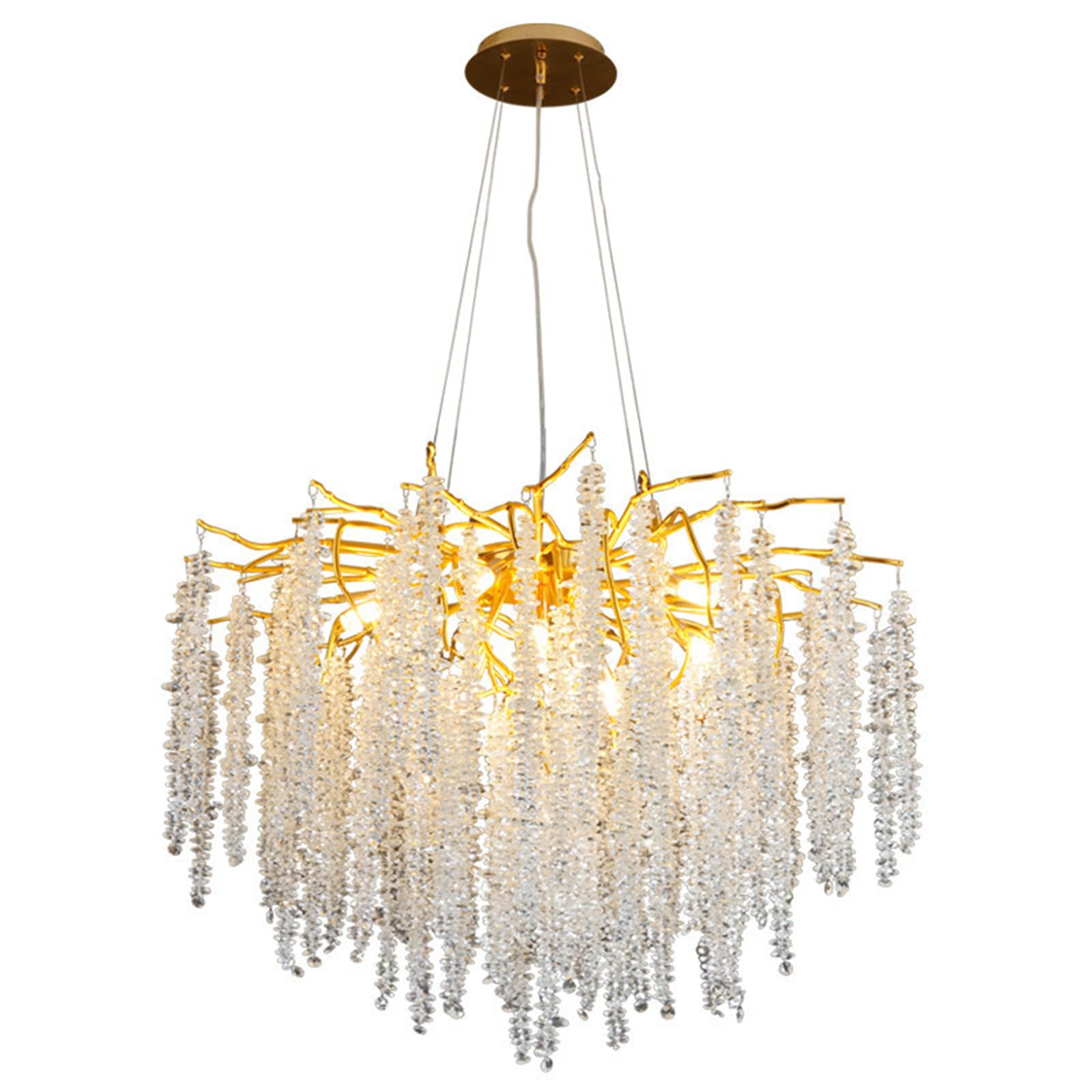 MESOVFCA Modern Crystal Tree Branches Chandeliers Gold Luxury Raindrop Pendant Light Fixture Tassel Ceiling Hanging Light for Dining Room Bedroom Living Room Entryway,Round D80cm
