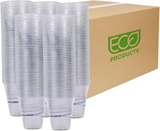 ECO PRODUCTS BlueStripe Recycled 12oz Plastic Cups, Case of 1000, Made from 30% Post-Consumer Recycled Plastic Bottles, Recycled PET (rPET) For Cold Drinks & Snacks, Clear For Visibility