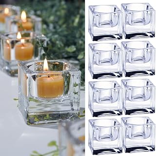 Clear Glass Tealight Candle Holder, Square Candle Holder Set of 8, Table Centerpiece for Ceremony, Event,Wedding, Party Decor