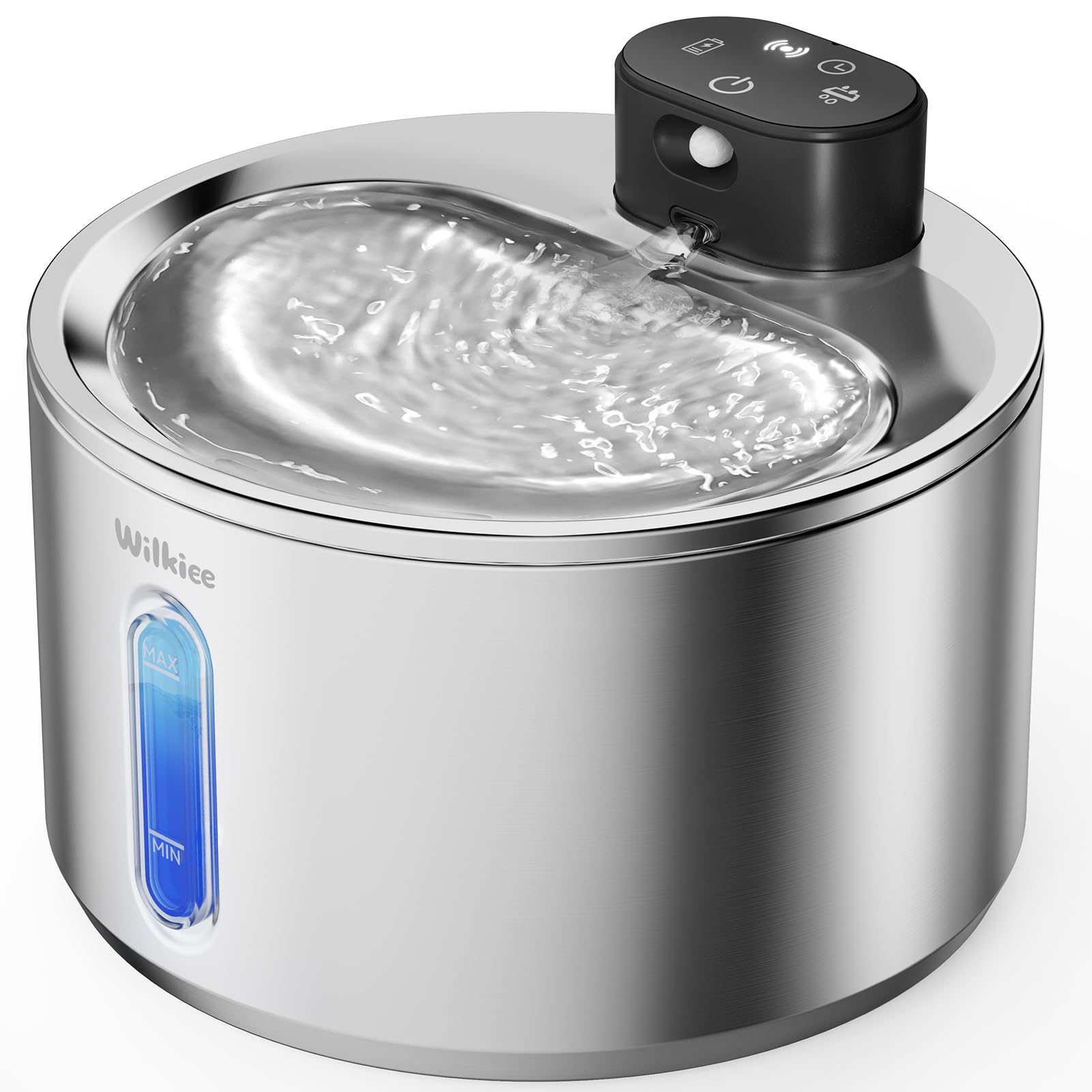 Wireless Cat Water Fountain, 135fl.oz/4L Stainless Steel Cat Fountain Battery Operated, Pet Water Dispenser Cordless for Cats & Dogs Indoor (1 Set Filter)