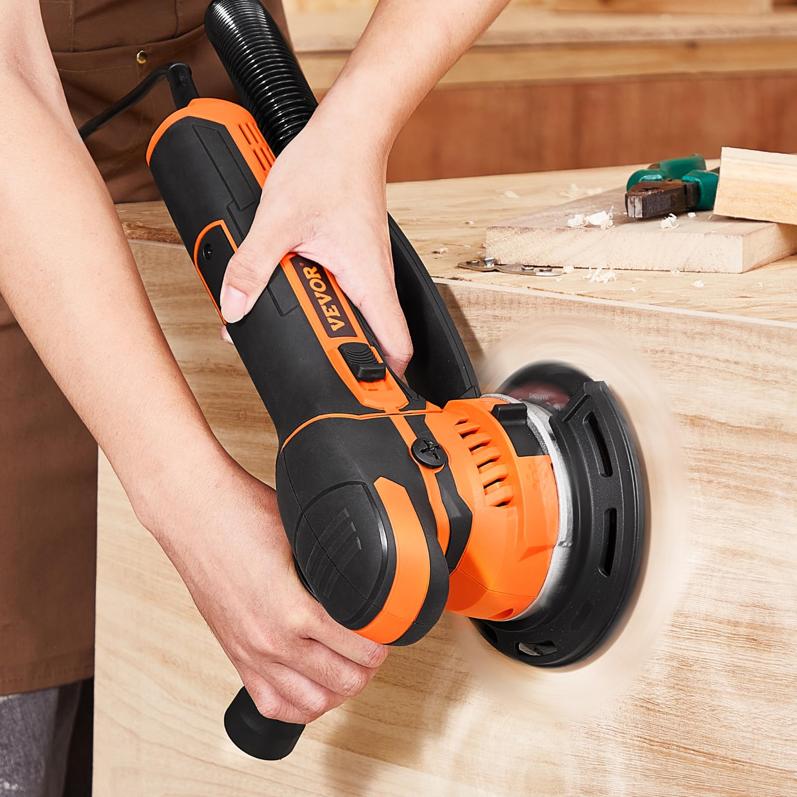 VEVOR Ponceuse orbitale aléatoire, 152 mm, ponceuse excentrique électrique à double action DA et GA, 850 W, 6 vitesses variables, 10 papiers de verre, connecteur anti-poussière, pour ponçage du bois