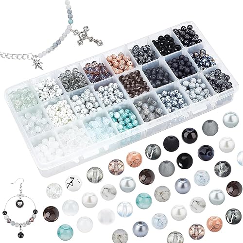 Miniatura 9 de PH PandaHall 1440 cuentas de vidrio blanco y negro para la fabricación de joyas, 24 colores de 0.236 pulgadas (0.236 in), cuentas sueltas para