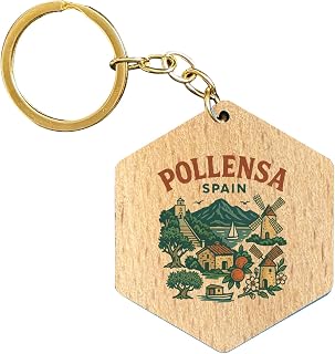 R and R Imports Pollensa Spain Keepsake Souvenir 2-Inch Wooden Hexagon Keychain