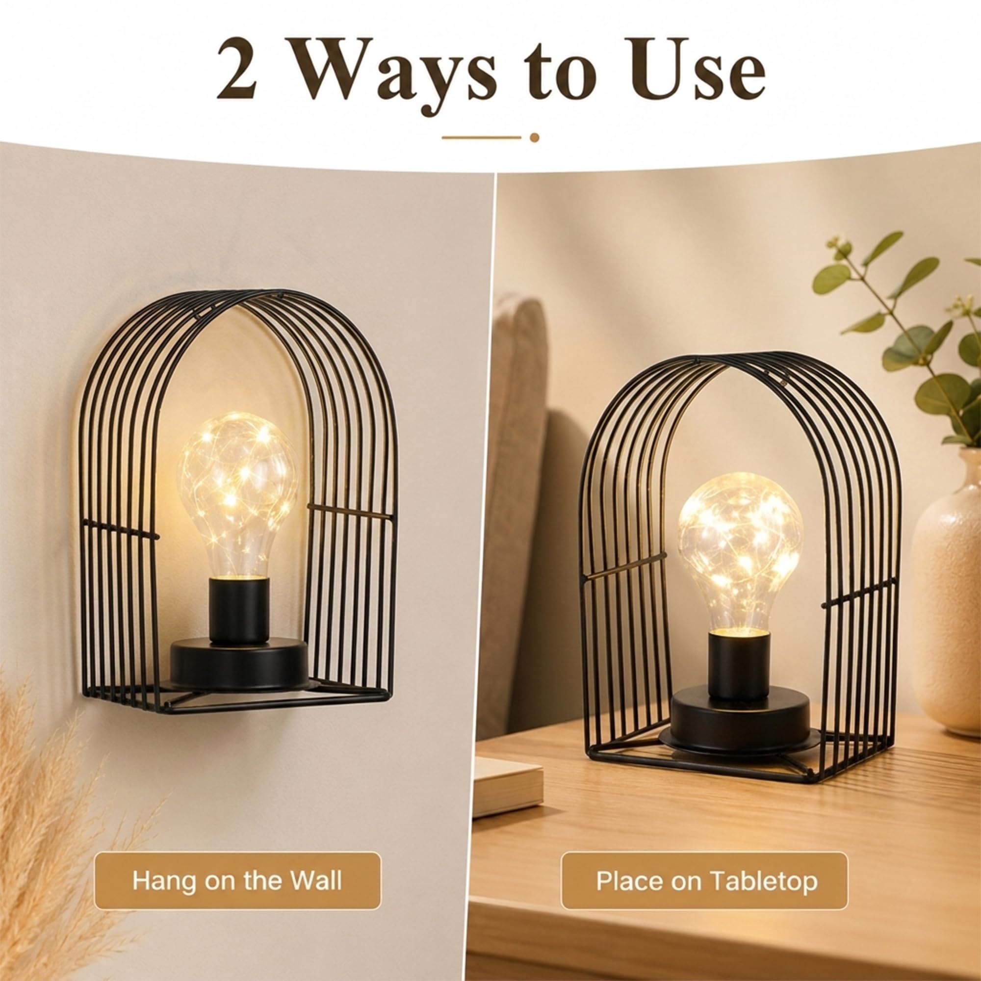 JHY DESIGN Jedyny w swoim rodzaju bezprzewodowy kinkiet ścienny, zestaw 2 metalowych lamp do sypialni, salonu, korytarza z 6-godzinnym timerem i ciepłą bielą żarówką