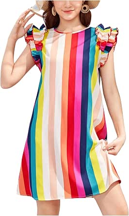 Floerns Men's Rainbow Stripe Crew Neck Tee – Short Sleeve Ribbed Knit T-Shirt, Colorful Casual Top - View #3
