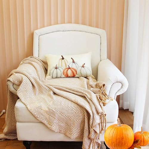 Miniatura 3 de Ogiselestyle Funda de almohada de otoño de calabaza en acuarela de 12 x 20 pulgadas, decoración de temporada de otoño de calabaza de Acción de