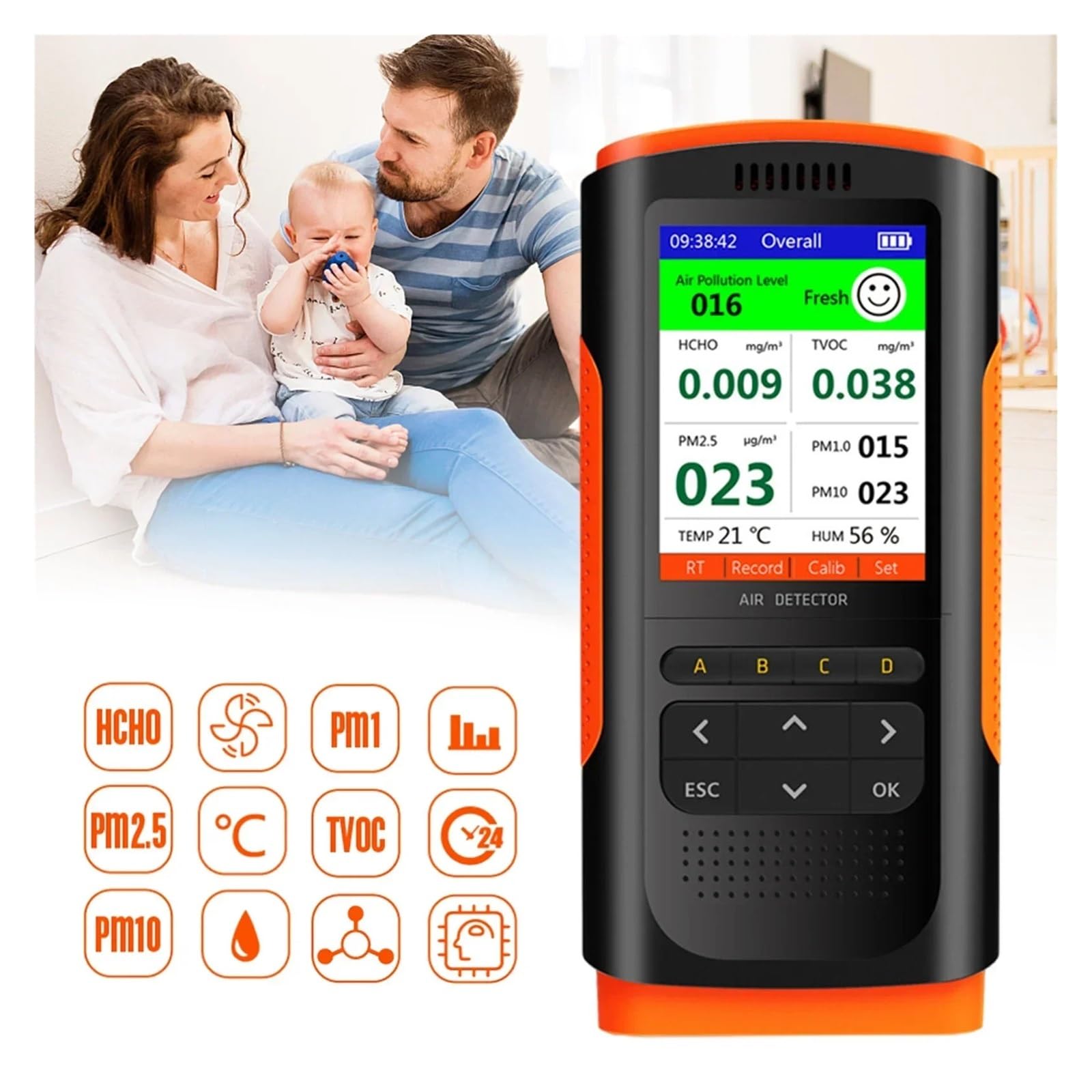 Rilevatore di formaldeide Monitor della qualità aria PM 2.5 Display portatile Inquinanti atmosferici Decorazione della famiglia Con ampia gamma di test