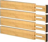 Vista 1 de Bamboo Drawer Dividers,17-22" Adjustable Kitchen Drawer Organizer for Clothes,4 Pack Expandable Drawer Organization Separators for