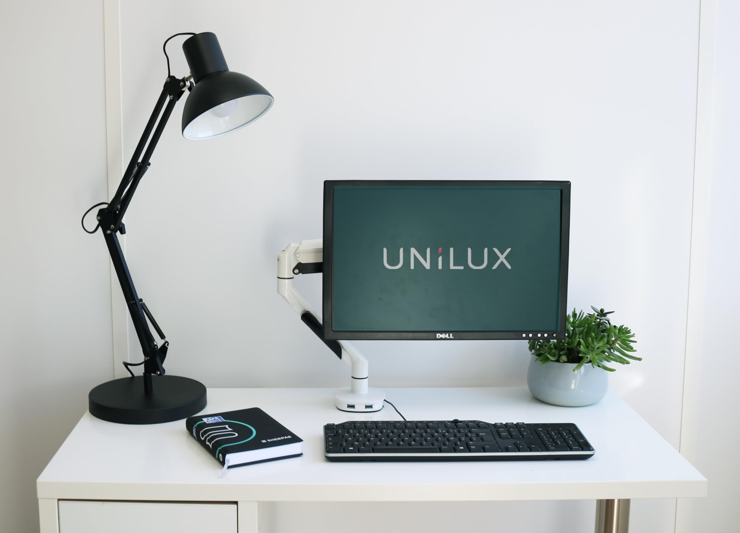Unilux Success LED Schreibtischlampe 80, LED E27 austauschbar, schwarz mit Standfuß und Tischklemme