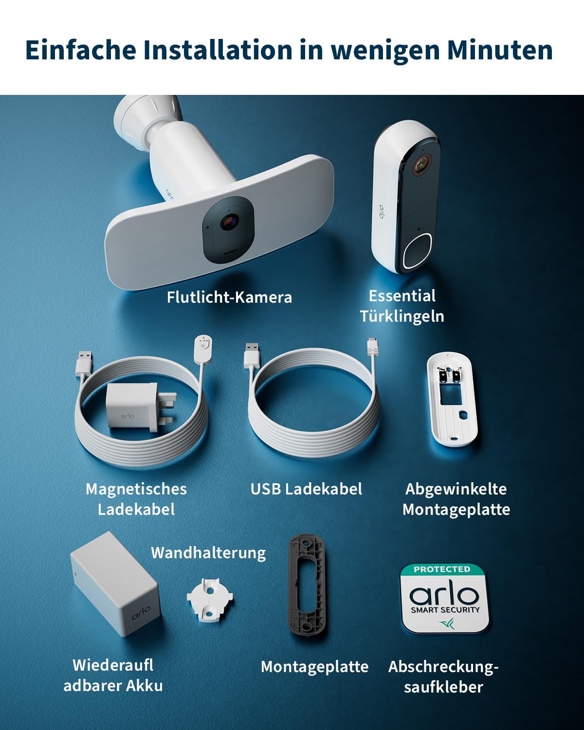 Arlo 2K Floodlight Überwachungskamera + Türklingel HD mit Kamera, Kabellos, Nachtsicht, Bewegungsmelder, LED Flutlicht, 2-Wege-Audio, Sirene, WLAN, Alexa-kompatibel, inkl. Secure Testzeitraum