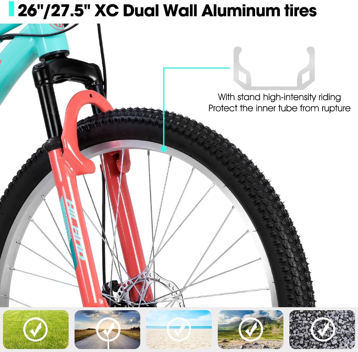 HILAND 20 Inch 26 Inch Mountain Bike for Women Girl, Lock-Out Suspension Fork, Aluminum Frame, Adult Ladies Mens MTB Bicycle
