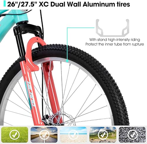 Miniatura 26 de HILAND - Bicicleta de montaña de 20 pulgadas y 26 pulgadas para mujeres y niñas, horquilla de suspensión con bloqueo, marco de aluminio, bicicleta
