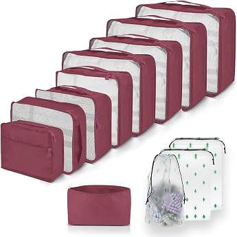 Packing Cubes 12-Piece Large Suitcase Organiser & Packing Bags for Suitcases for Luggage Family Travel Home Storage 12 Burgundy