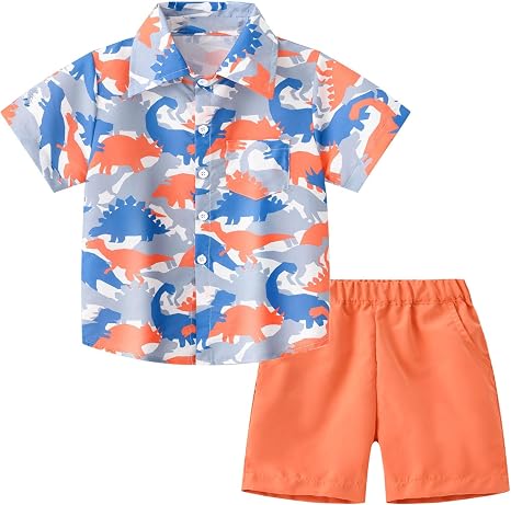 Huttam Ensemble Bébé Garçon Été Dinosaure - Chemise Manches Courtes, Noeud Papillon Et Shorts 6 Mois à 4 Ans