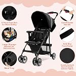 HONEY JOY Lightweight Stroller, Compact Travel Stroller for Airplane, Toddler Fold Pushchair w/Adjustable Canopy & Backrest, Storage Basket, Umbrella Stroller for Infants (Black)