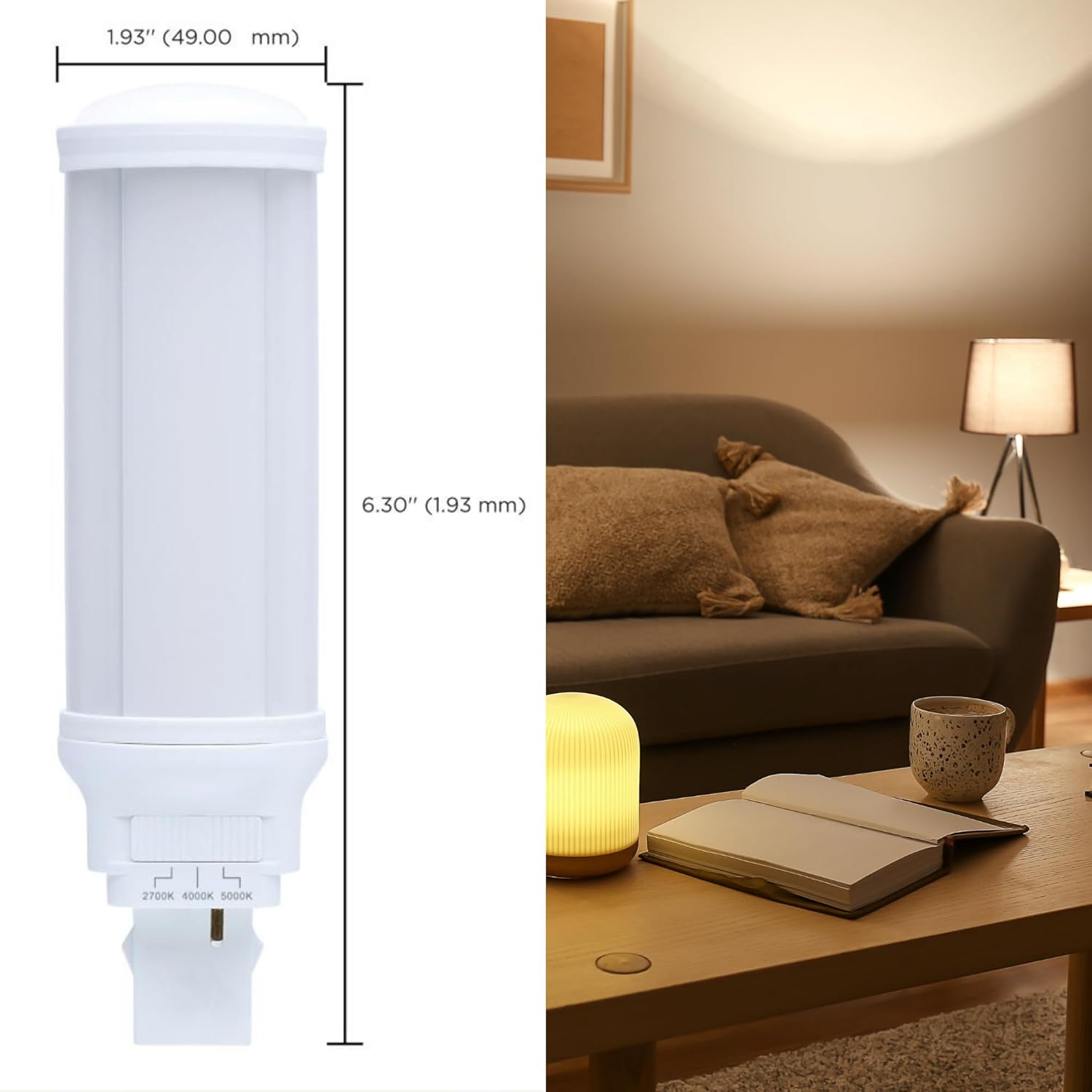 Satco 18W LED PL Lamp CCT Selectable 2700K/4000K/5000K 1800 Lumens GX32d-3 Base Type B Ballast Bypass 120–277V CFL Replacement Non-Dimmable S11546 (2 Pack)