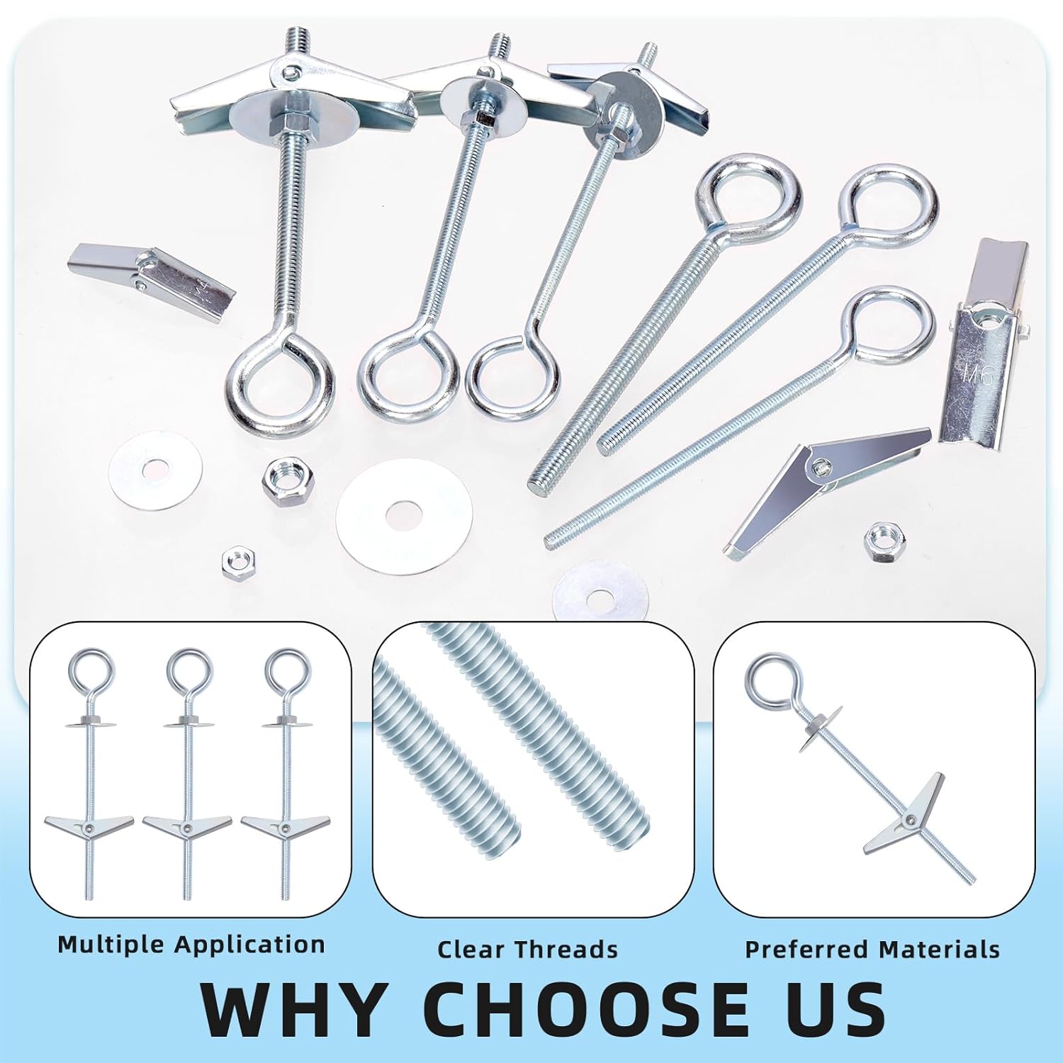 Glarks 15pcs M4 x 75mm O-Shaped Eye Bolt Toggle Anchors Set for Drywall, Toggle Bolts, Butterfly Anchors, Spring Toggle Wing Bolts for Ceiling, Sheetrock, Hollow Wall