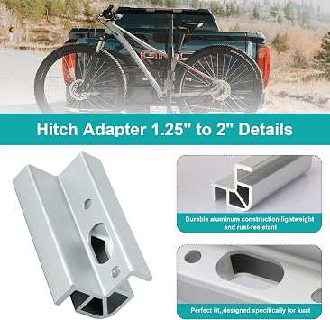 Bike Hitch Rack Receiver Adapter for Kuat D101 1.25 to 2 Adapter Compatible with Kuat Sherpa 2.0/ NV 2.0/ NV Base 2.0/ Sherpa/ Alpha and Beta Rracks, Aluminum Hitch Reducer Converts,Included 2 bolts