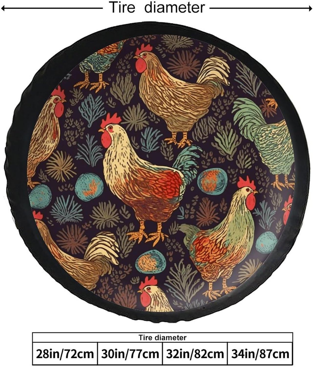 28"-34" Thickening Spare Tire Cover Chicken Print Waterproof Leather Tire Wheel Cover for Trailer Jeep RV SUV