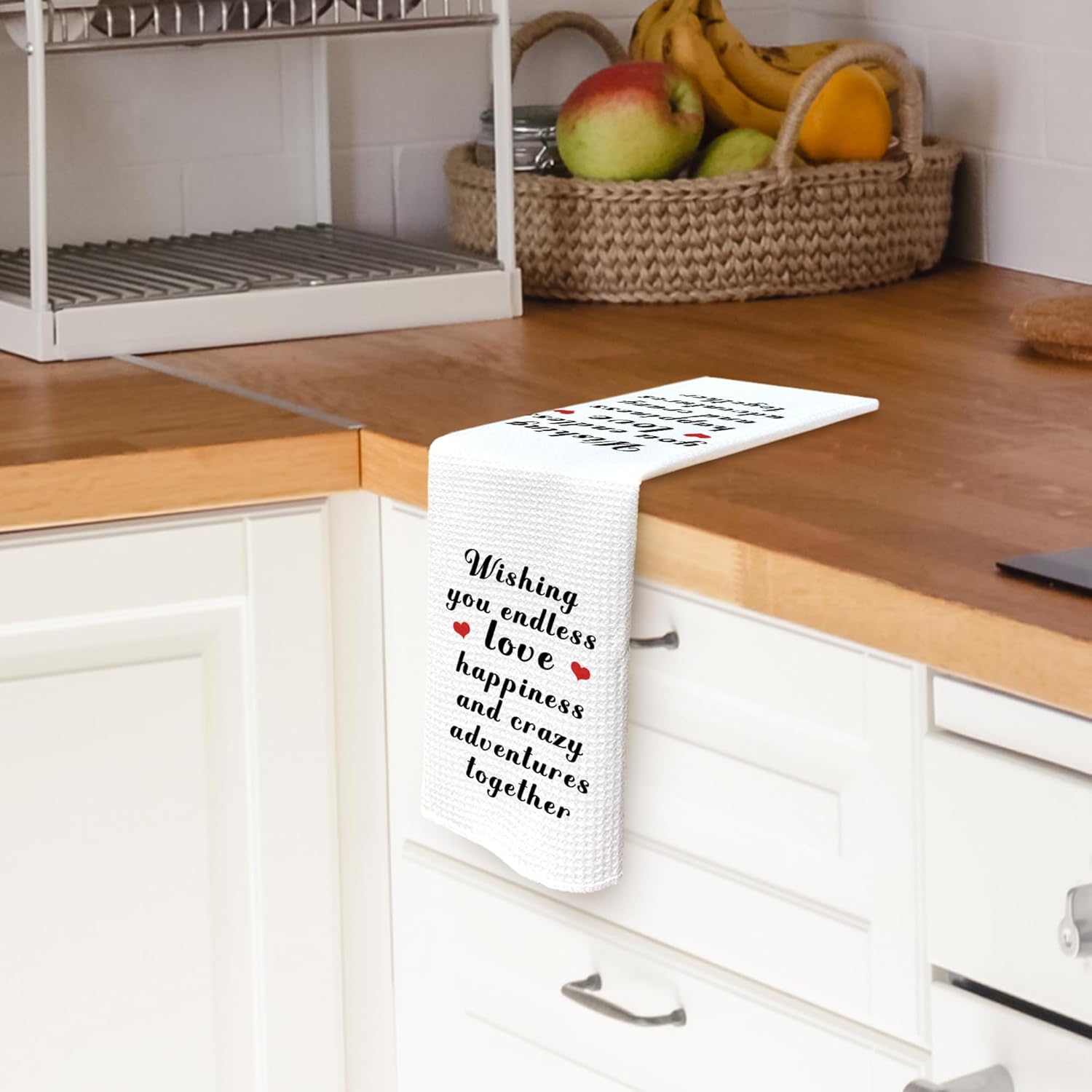 Engagement Kitchen Towels Decor, Anniversary Marriage Dish Towel 16x24 Inches, Gifts for Couples Wife Husband Bride Newlyweds Decorative Absorbent Dishcloths Hand Tea Towels for Wedding Decor - Image 2